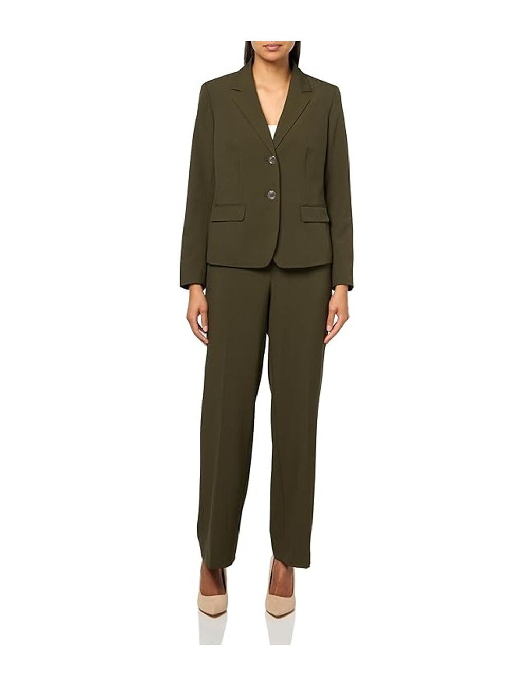 Le Suit Women Hunter Green Two Button Blazer & Pull-On Pant Suit Set Size US 4